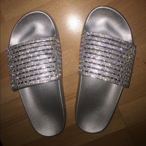 Silver sparkly slides